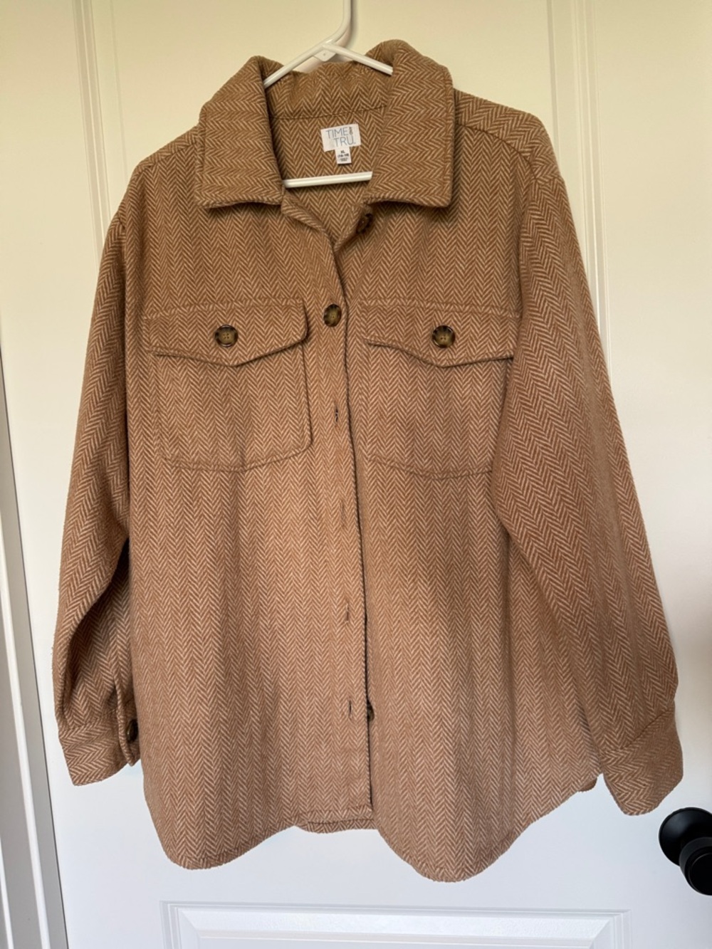 Time and Tru Camel Herringbone Button-Front Shacket